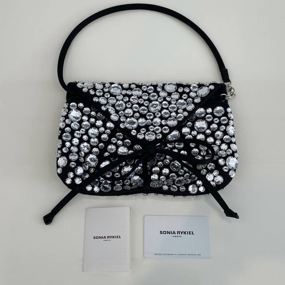 SONIA RYKIEL PARIS BLACK CRYSTAL CONVERTIBLE CLUTH BAG